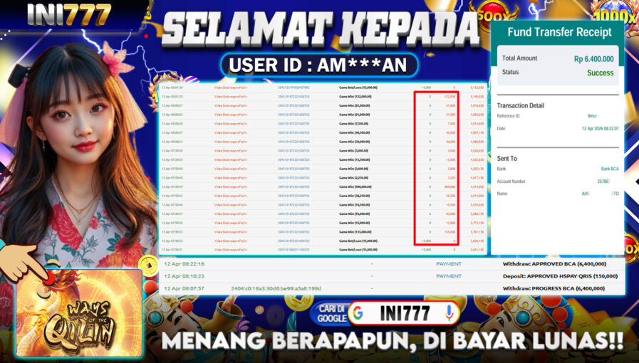 INI777 di Game Slot Ways of The Qilin RP.6.400.000 LUNAS bukti-18
