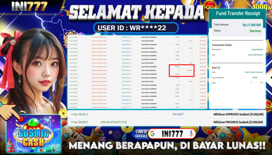 INI777 di Game Slot Cosmic Cash RP.27.000.000 LUNAS bukti-22