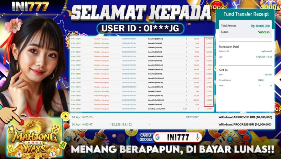 INI777 di Game Slot Mahjong Ways RP.10.000.000 LUNAS