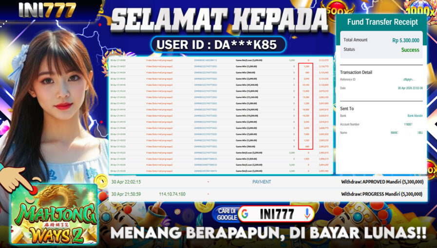 INI777 di Game Slot Mahjong Ways 2 RP.5.300.000 LUNAS bukti-43