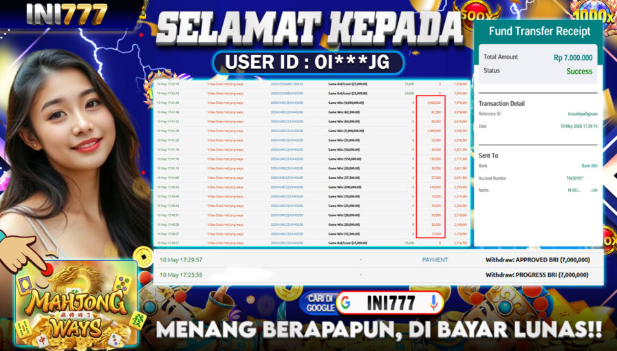 INI777 di Game Slot Mahjong Ways RP.7.000.000 LUNAS bukti-56