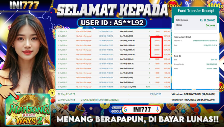 INI777 di Game Slot Mahjong Ways 2 RP.12.000.000 LUNAS bukti-65
