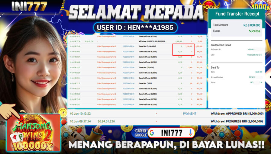 INI777 di Game Slot Mahjong Wins 2 RP.8.000.000 LUNAS bukti-71