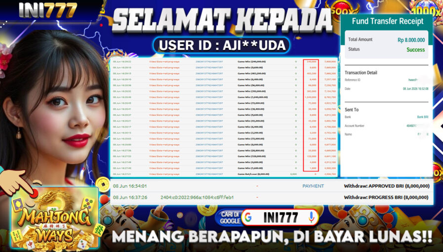 INI777 di Game Slot Mahjong Ways RP.8.000.000 LUNAS bukti-74
