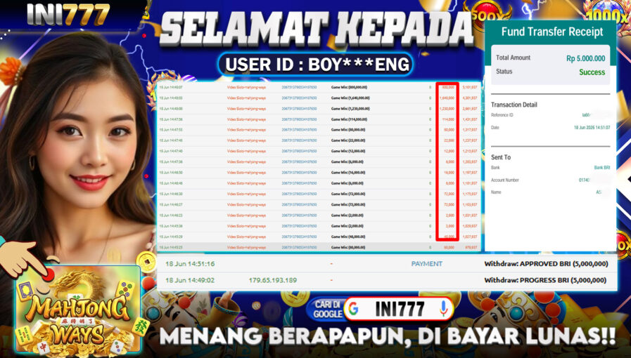 INI777 di Game Slot Mahjong Ways RP.5.000.000 LUNAS bukti-78