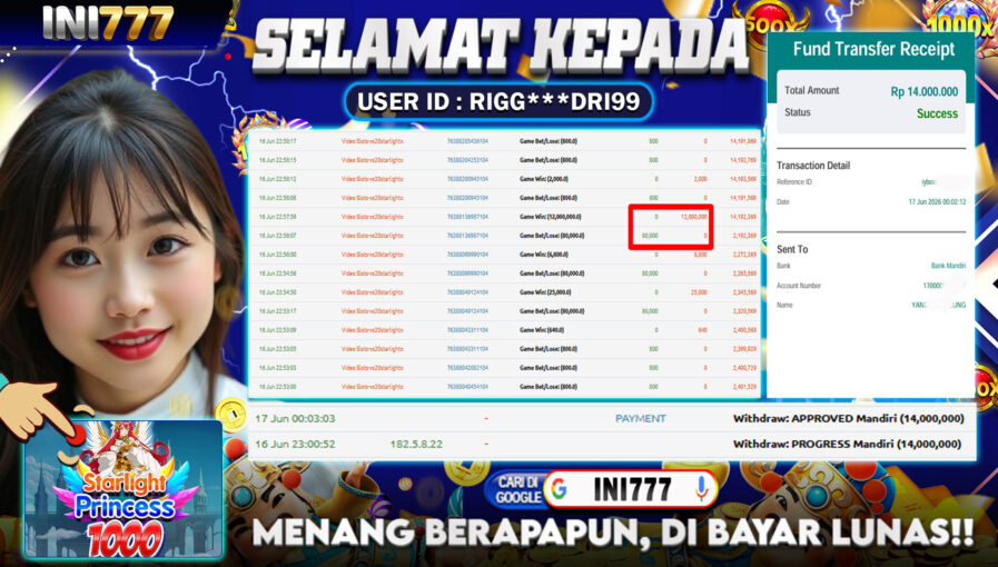 INI777 di Game Slot Starlight Princess 1000 RP.14.000.000 LUNAS bukti-83