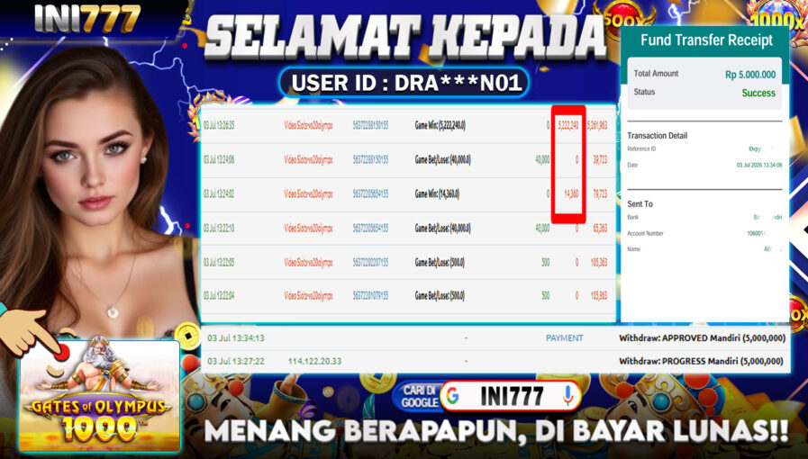INI777 di Game Slot Gates Of Olympus 1000 RP.5.000.000 LUNAS bukti-100